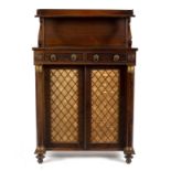 A Regency rosewood chiffonier with galleried shelf above and two drawers and brass grille doors