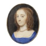Samuel Cooper (1609-1672)/Portrait Miniature of a Lady/wearing a pearl necklace and blue