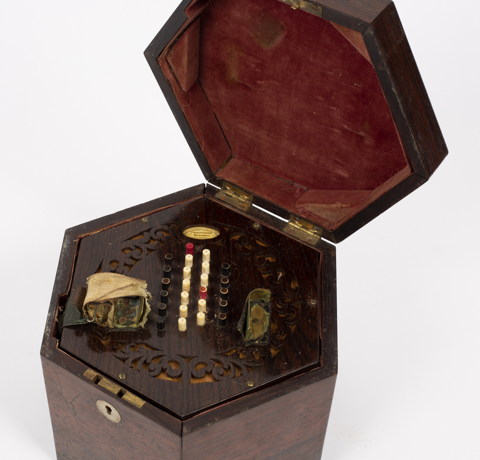 A rosewood cased 48 key concertina, by Charles Wheatstone, in original fitted hexagonal box, - Image 2 of 8