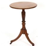 A 19th Century mahogany and inlaid tripod table, the circular top on a tripod base,