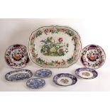 A group of Ironstone china to include a Hicks, Meigh & Johnson polychrome meat plate,