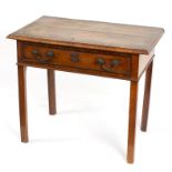 A George III walnut and cross banded side table with single drawer, on square chamfered legs,