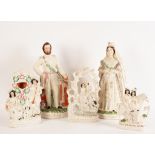 A pair of named Staffordshire figures, Queen of England and Prince of Wales, 44cm high,