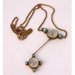 An Edwardian moonstone and turquoise pendant necklace,