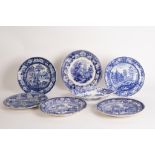 A Spode Girl at Well pattern lozenge shaped dish, a soup plate with The Philosopher pattern,