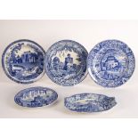 Three plates printed with Indian Scenes, two Monopteros and Rileys Eastern Street Scene,