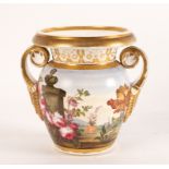 A Paris porcelain vase, the scroll handles decorated a swans in roundels,