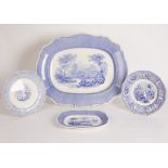 A Davenport meat plate and small platter printed with Swiss lake scene pattern,