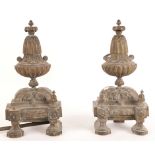 A pair of 19th Century brass andirons of vase form with acanthus decoration,