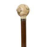 A walking stick with silver collar and carved erotic carved ivory finial/see illustration