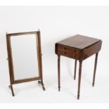 A George IV mahogany two-flap work table, fitted two drawers and on turned legs,