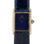 A lady's 18ct yellow gold cased watch by Baume & Mercier with lapis dial on a blue crocodile