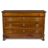 A French walnut commode of 18th Century design, fitted three drawers with ormolu ring handles,