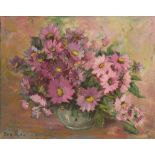 Ena Russell (British 1906-1997)/Asters in a Glass Vase/signed lower left/oil on canvas,