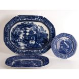 A late 18th Century meat plate, perhaps Thomas Wolfe, printed with a chinoiserie scene,