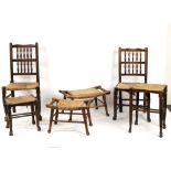 Sundry rush seated chairs and stools