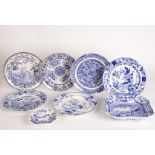 A Spode Long Eliza pattern square tureen base, a Mandarin opaque china soup plate and small dish,