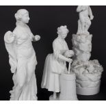 A French (hard paste) figure of La Batteuse de Beurre, standing before a churn, damages,