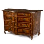 An early 18th Century Maltese olive wood and parquetry serpentine commode,