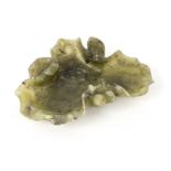 A Chinese jade leaf-shaped dish with bud to the border and incised decoration,