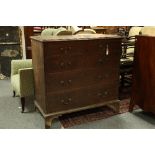 A George III oak chest of two short over three long drawers, damaged,