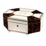 A 19th Century octagonal Anglo-Indian ivory and tortoiseshell workbox, circa 1880,