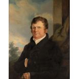 19th Century English School/Portrait of a Gentleman/half-length, wearing a black coat,