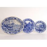 Two Spode Caramanian series plates and an oval dish, Necropolis at Cacamo,