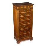 A William IV rosewood Wellington chest fitted six drawers with hinged locking pillar,