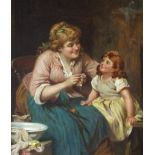 Edwin Roberts (British 1840-1917)/Mother and Child/the girl having her face washed/signed/oil on