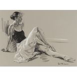 Dimitri Pavlenski (Russian, 20th Century)/Ballerina Resting/signed lower right/monochrome pastel,