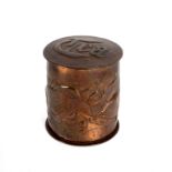 A Newlyn School copper tea caddy, the lid marked 'Tea',