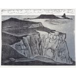 Arthur Charlton (British 1917-2007)/Worms Head/signed and inscribed/linocut,