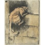 Lowes Dalbac Luard (1872-1944)/Cat Climbing a Wall/colour etching,