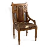 John Pollard Seddon (1827-1906), a rare Gothic Revival oak armchair made by Doveston, Bird & Hull,