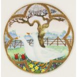 Fiona Owen (British, Contemporary)/Goose's Orchard/circular/oil and gold paint, 4.