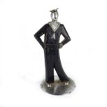 Manner of Franz Hagenauer, an Art Deco figure of a sailor, circa 1930, in wood and chrome,