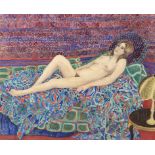 Lillian Delevoryas (American 1932-2018)/Study of a Nude lying on a bed/mixed media,