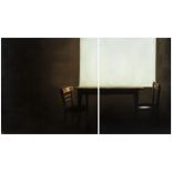 Makiko (Shimozato)/Couple/a diptych, depicting a chair at each of a table/oil on canvas,