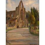 Donald Floyd (British 1892-1965)/Tintern Abbey/with figures on a path by the west end/signed/oil on