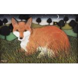 Roy Liu/Fox by Moonlight/signed/oil on layered board, 13.