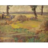 20th Century/Horse and Cart in Wooded Landscape/oil on board, 19cm x 24.