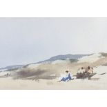 Peter Burman (British, born 1950)/Figures in the Sand Dunes/signed/watercolour,