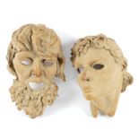 Elizabeth Edgley, two sculptural masks in clay, the largest 53cm high Provenance: Eastington Hall,