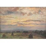 John Falconer Slater (British 1857-1937)/Field with Haystacks at Sunset/signed J F Slater/oil on