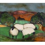 Beryl Turpin (British, 20th Century)/Four Sheep/enamel on copper,