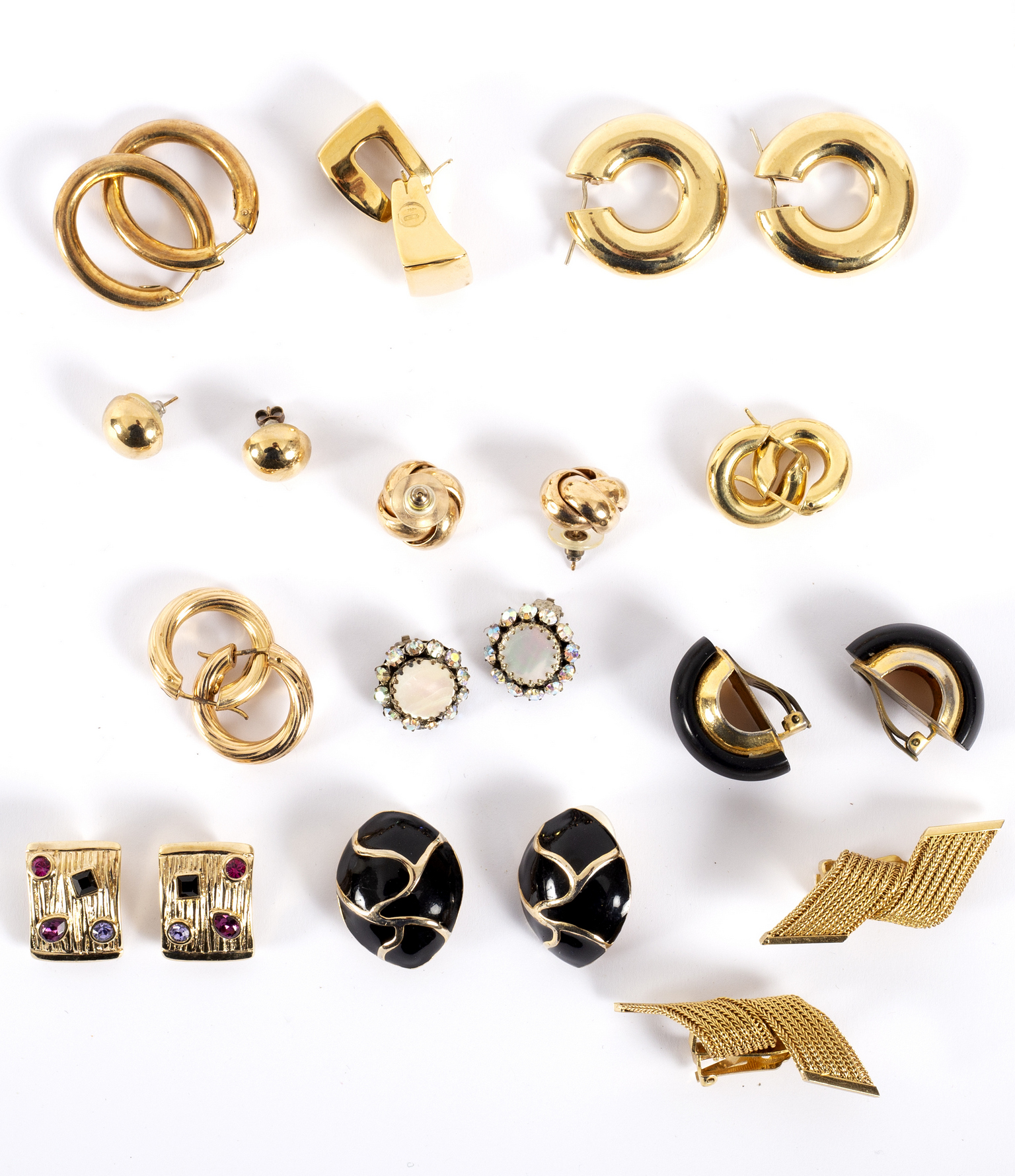 A group of ear clips and earrings, various,