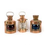 Two copper ships lanterns, Port and Starboard, both 30cm high,