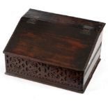 A carved oak bible box,