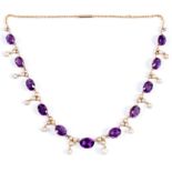 An Edwardian amethyst and pearl fringe necklace,